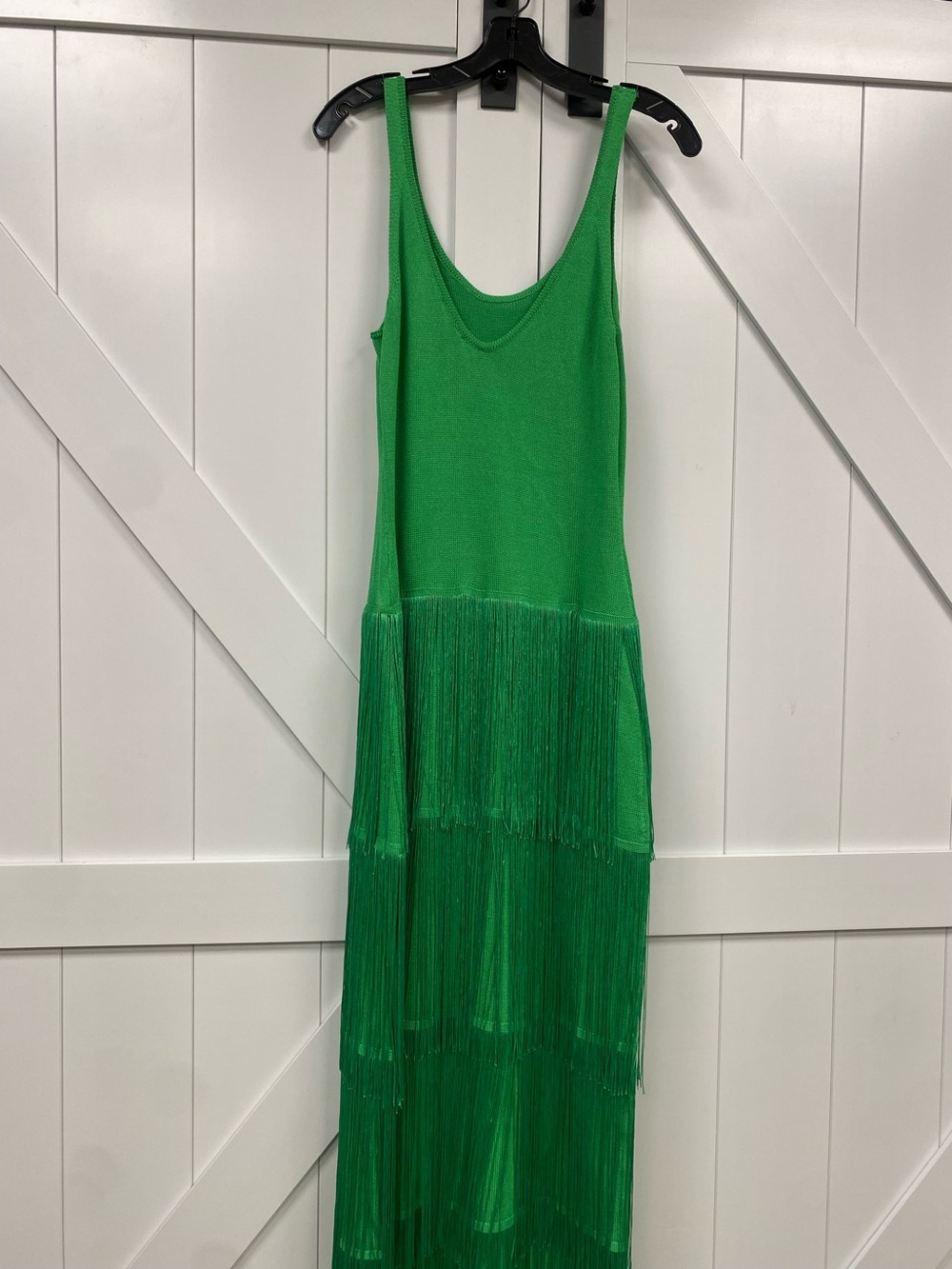 Emerald Green Fringe Tiered Dress